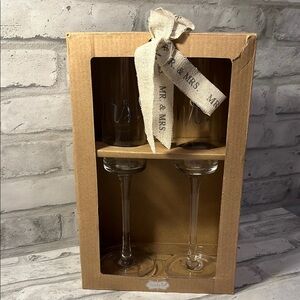 Mudpie Mr & Mrs Wine Glass Champagne toast Set with Ribbon wedding bride groom